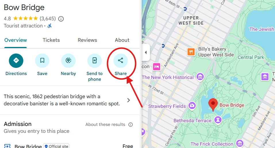 Example: click the Share button in Google Maps